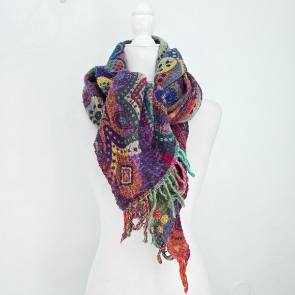 Unisex Rectangular Scarf Wrap Fringe Colorful Artsy Art to Wear - Picture 1 of 5